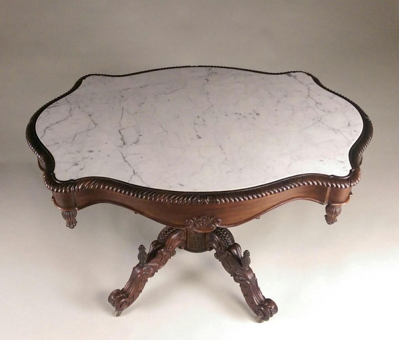 Antique Rosewood Marble Top Center Table – Belter Quality Victorian #22466 gallery