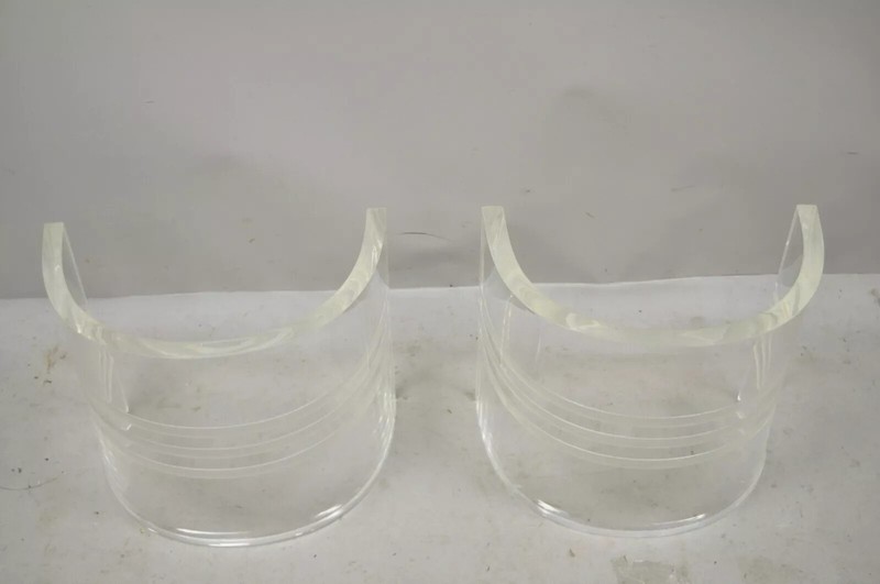 Mid Century Modern Curved Lucite Double Pedestal Rectangular Glass Coffee Table gallery