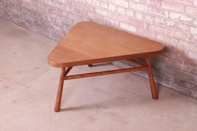 Robsjohn-Gibbings for Widdicomb Walnut Triangular Coffee Table, Newly Refinished gallery