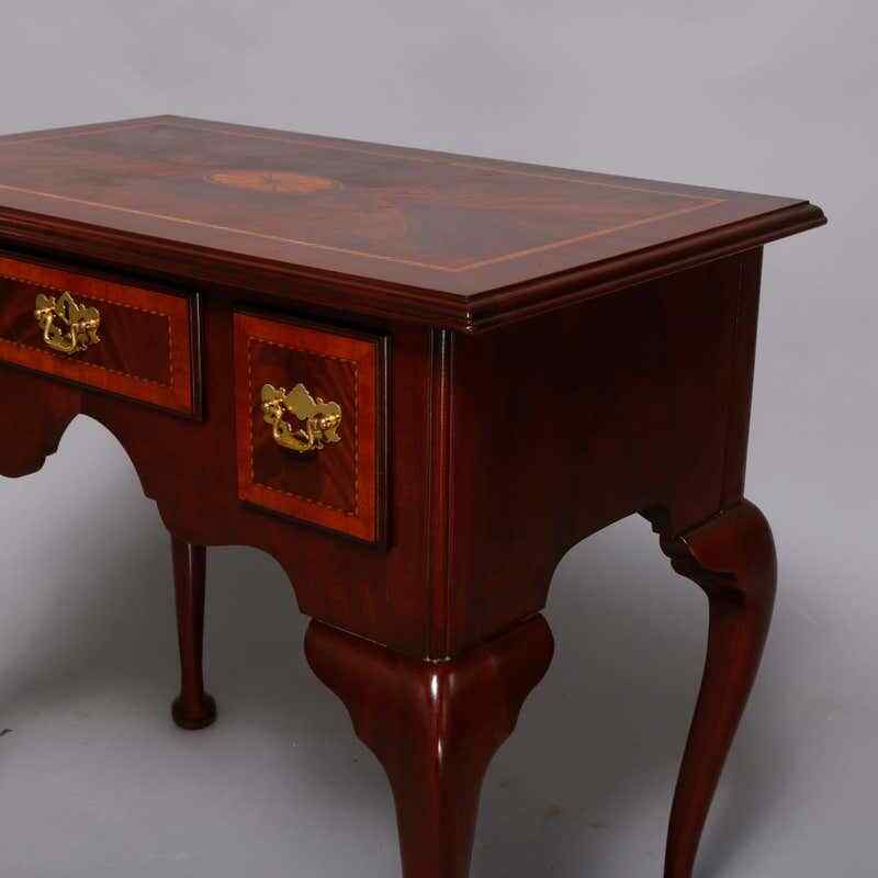 Queen Anne Councill Craftsmen Flame Mahogany Inlaid & Banded Lowboy 20thC gallery