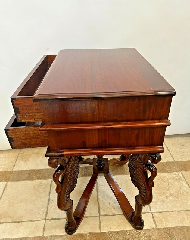 Side Table Gothic style Carved Swan Legs with Ball Claw feet Two drawers gallery