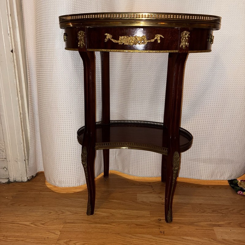 1900s Antique French Louis XV Walnut Marquetry inlay side table / end table gallery