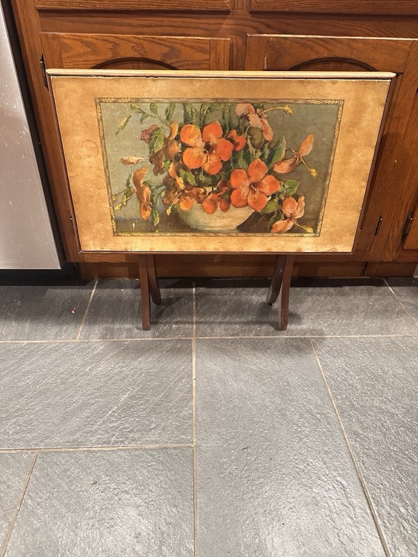 1930’s Vintage Folding Side Table with Floral Design gallery