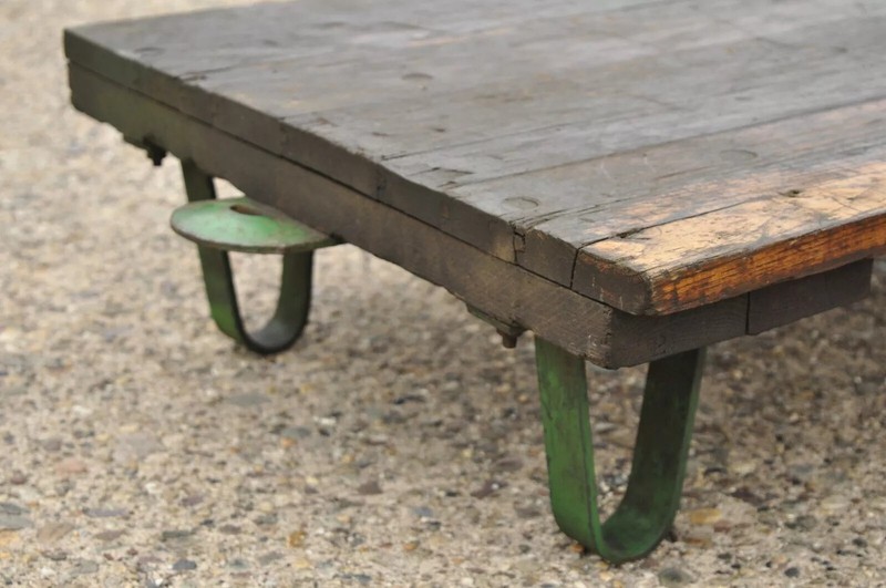 Vintage Fairbanks American Industrial Wood & Iron Factory Work Cart Coffee Table gallery