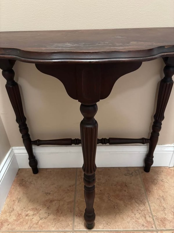 Antique Demi-Lune Console Table – Solid Wood – Distressed Top – Turned Legs gallery