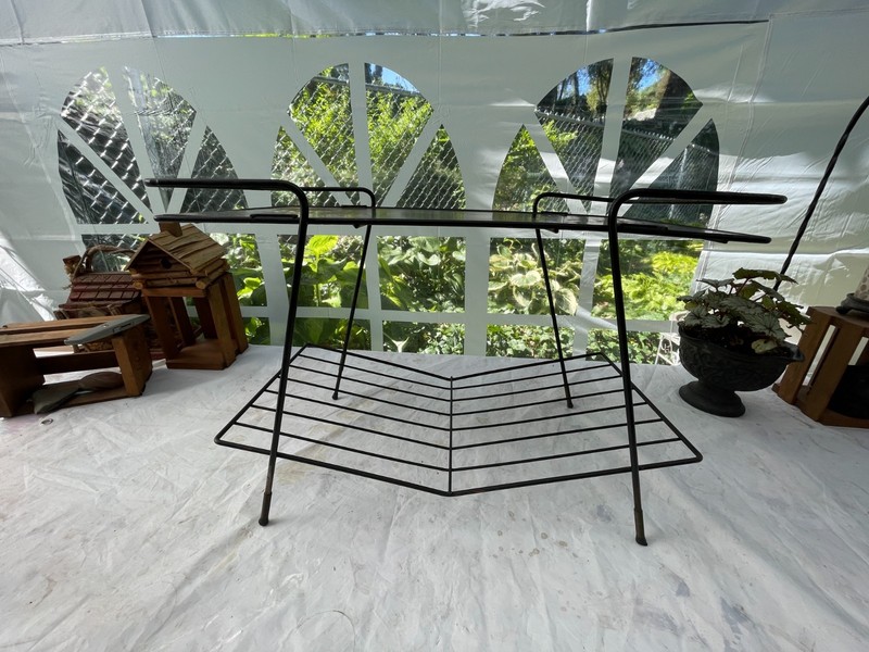MCM VTG 1950s side table magazine rack plant retro metal frame laminate top
