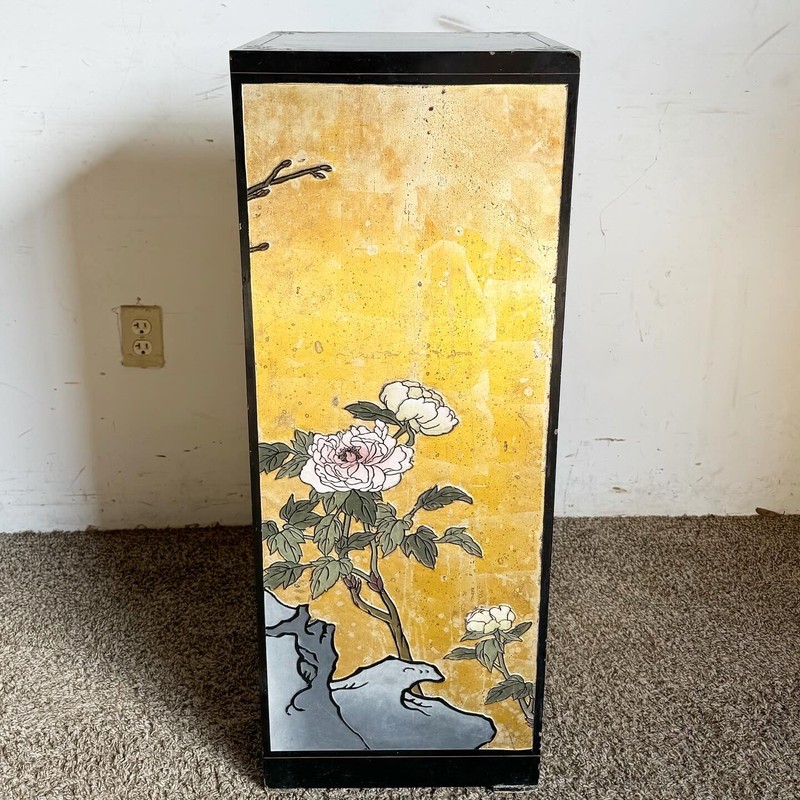 Chinese Black and Gold Hand Painted and Carved Pedestal gallery