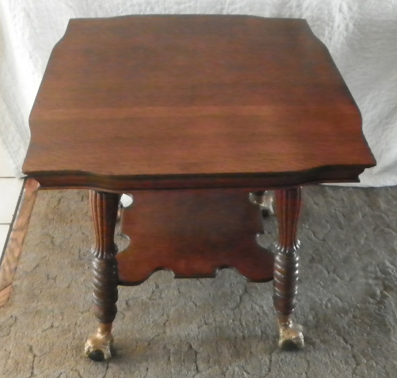 Quartersawn Oak Parlor Table with Glass Ball & Brass Feet (PRT19)