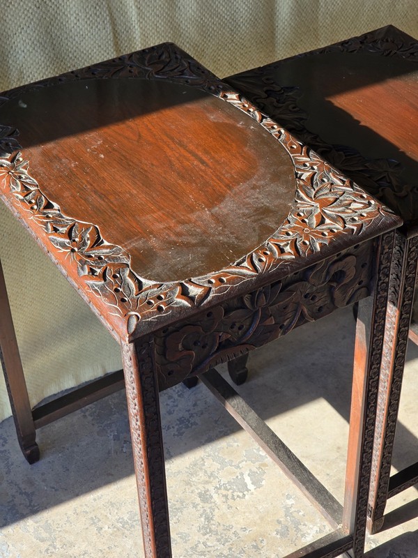 Set Of 4 Vintage Chinese Hand Carved Rosewood Or Mahogany Nesting Tables gallery