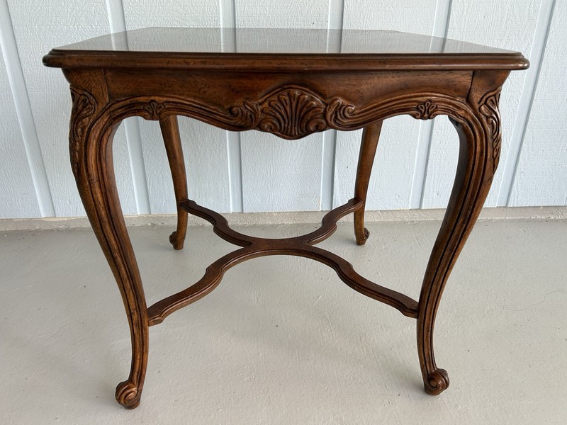Vtg Campaign Style Fold Tray Table-Gilt Wood butler Serve Table By Scheibe-1950 gallery