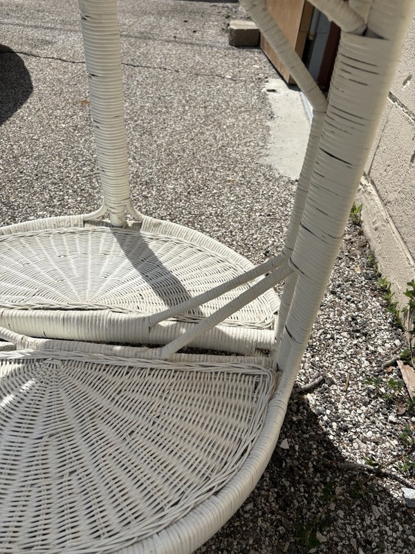 Vintage White Wicker Round Table Or 2 Half Round Console Tables Shabby Chic gallery