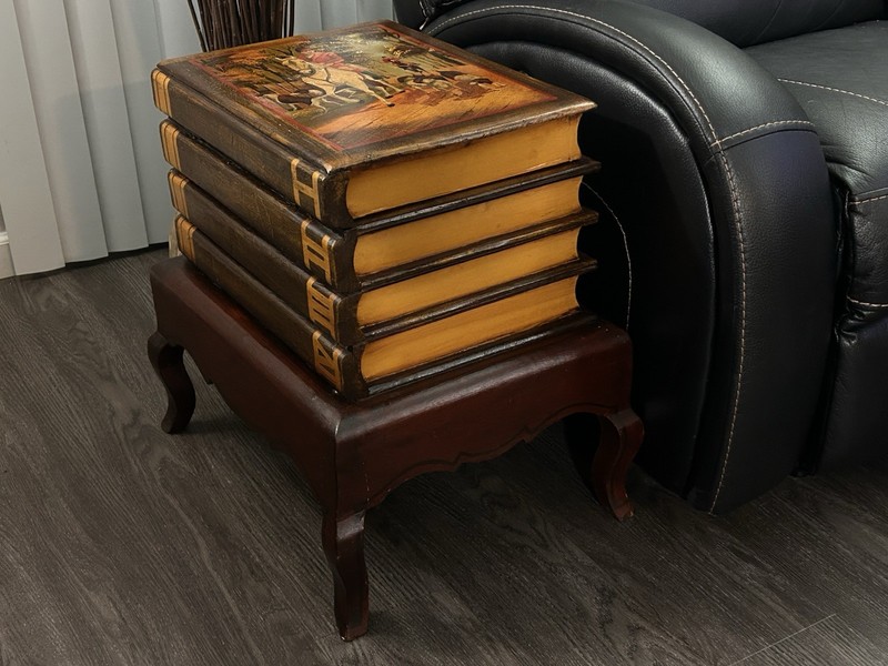 20th Century Faux Book Table With Portrait And Lift Top Storage gallery