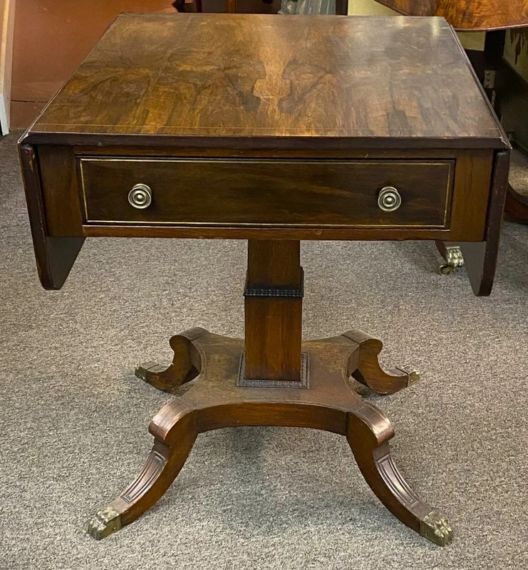 English Regency Rosewood Drop Leaf Center Table with Brass Inlay gallery