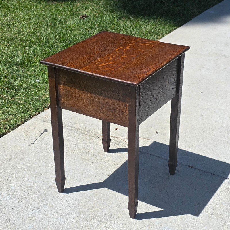 Antique Late Victorian Sewing Box Table 1890s English Tiger Oak Work Box Storage gallery