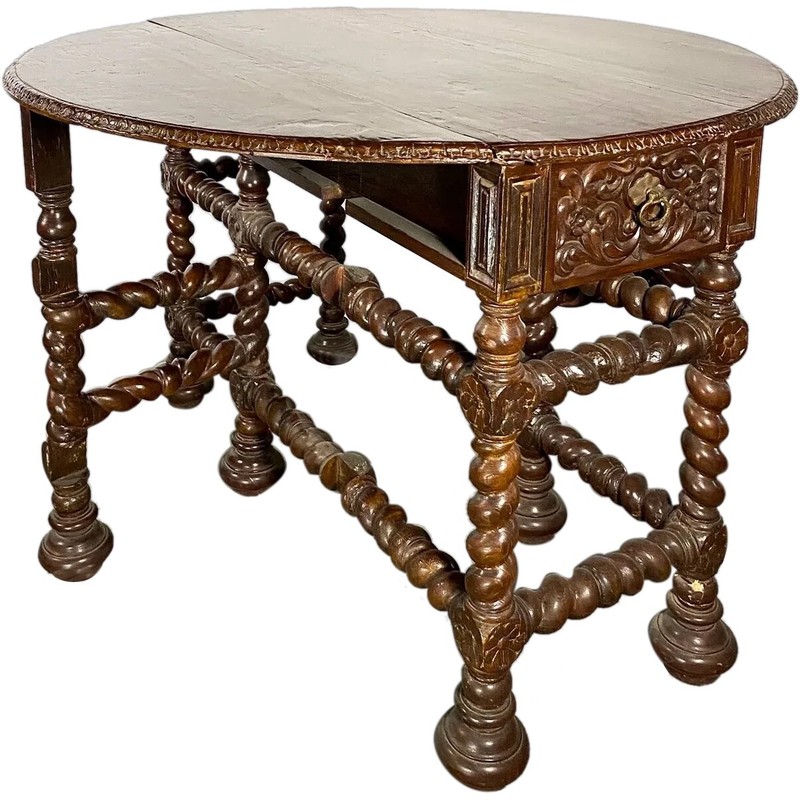 Early Antique Indo-Portuguese Teak Gate-Leg Drop-Leaf Table 17th Century gallery