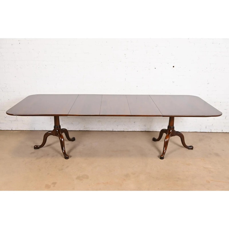 Henkel Harris Georgian Solid Cherry Wood Double Pedestal Extension Dining Table gallery