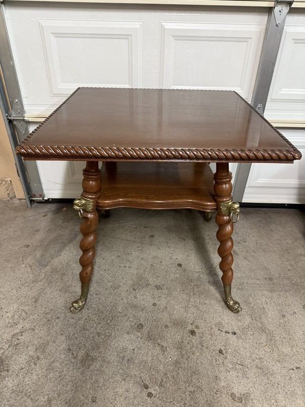 Antique Victorian Barley Twist Rope Parlor Table With Brass Head Feet