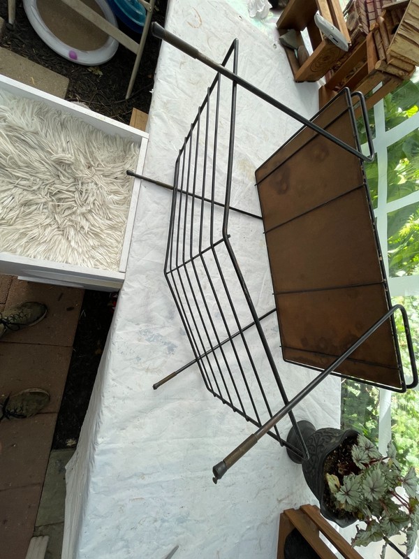 MCM VTG 1950s side table magazine rack plant retro metal frame laminate top gallery