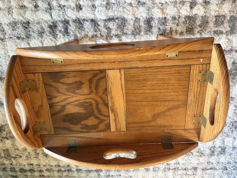 Vintage Oak Butler Tray Table Folding Handles gallery