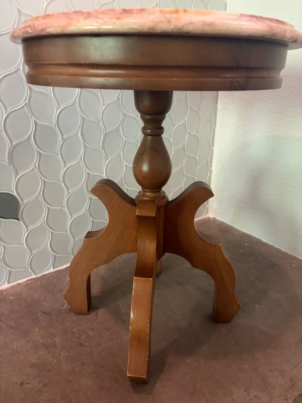 17” Round side Table with Pink Marble Breccia Top and Walnut Base gallery