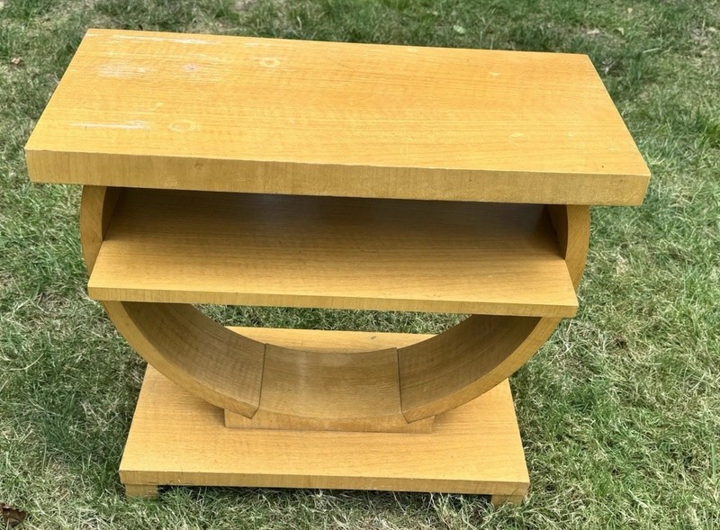 Rare 1920-1940s Gilbert Rohde Brown Saltman Style Art Deco “Ring” Wood End Table gallery