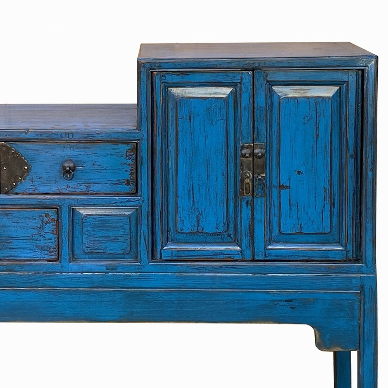 Vintage Chinese Distressed Bright Blue Drawers Foyer Narrow Side Table cs7743 gallery