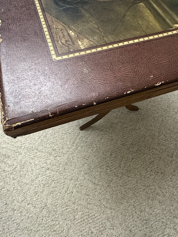 Antique Folding Card Table Tavern Scene Wood Game Table 1930s Vintage gallery