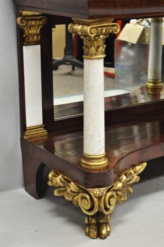 Antique American New York Classical Marble Top Mahogany Console Pier Table gallery