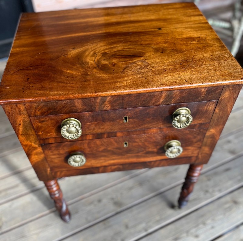 Antique 19th C. American Empire Mahogany Worktable with Carved Pineapple Legs gallery