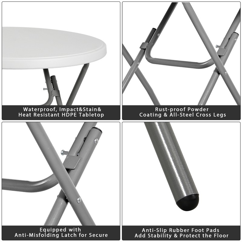 2.6FT Round Plastic Portable Folding Event Table for Kitchen Party Camping White gallery