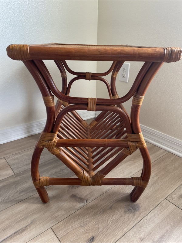 Leaders Coastal Boho Bamboo Rattan with Magazine Book Shelf French Country Table gallery