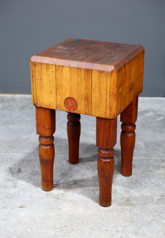 Antique Butcher Block Table Farmhouse Kitchen Island Stand Maple Vintage RARE gallery