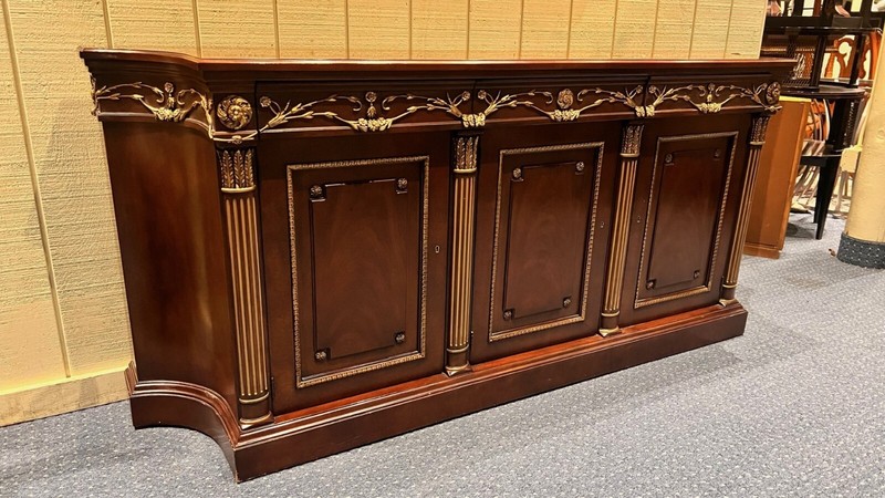 2000s e.j. Victor Regency-Style Mahogany Sideboard With Gilt Accents gallery