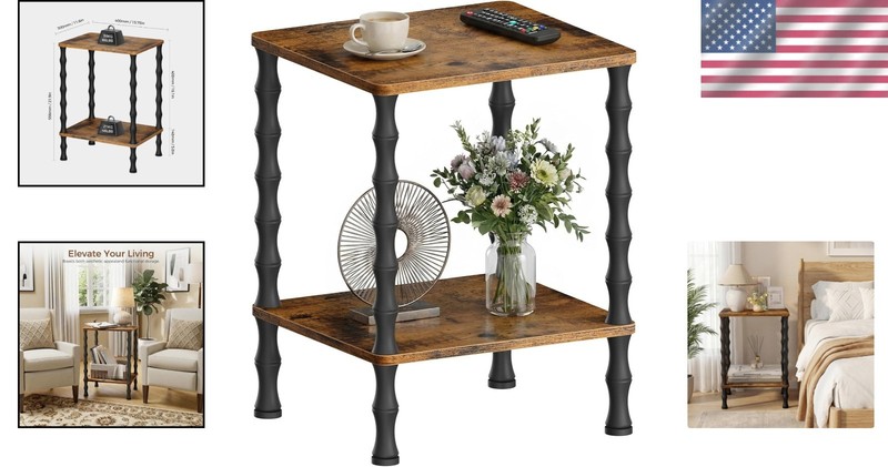 Rustic Brown 21.9 Inch End Table - Compact Small Corner Table with Storage Shelf gallery
