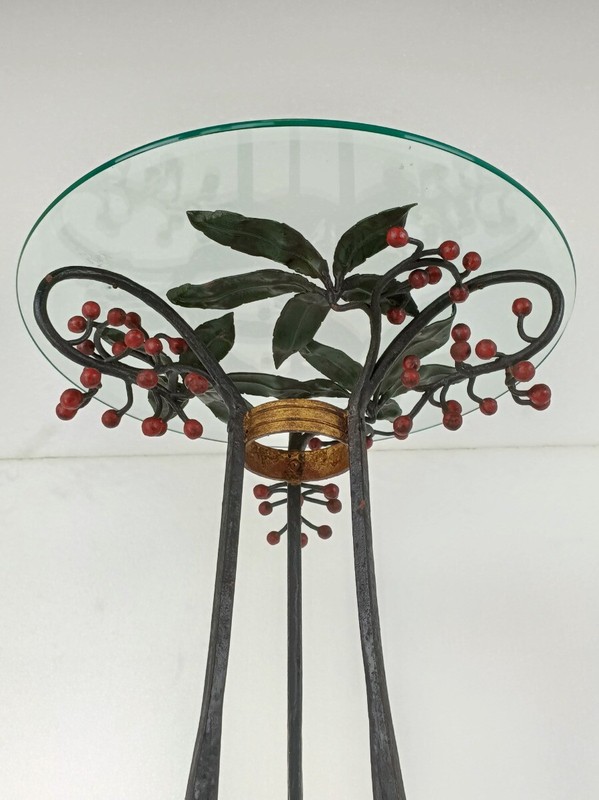 Wrough Iron Table Grapes Cast Iron Gorgeous Art Deco Side Table Pedestal Beveled gallery