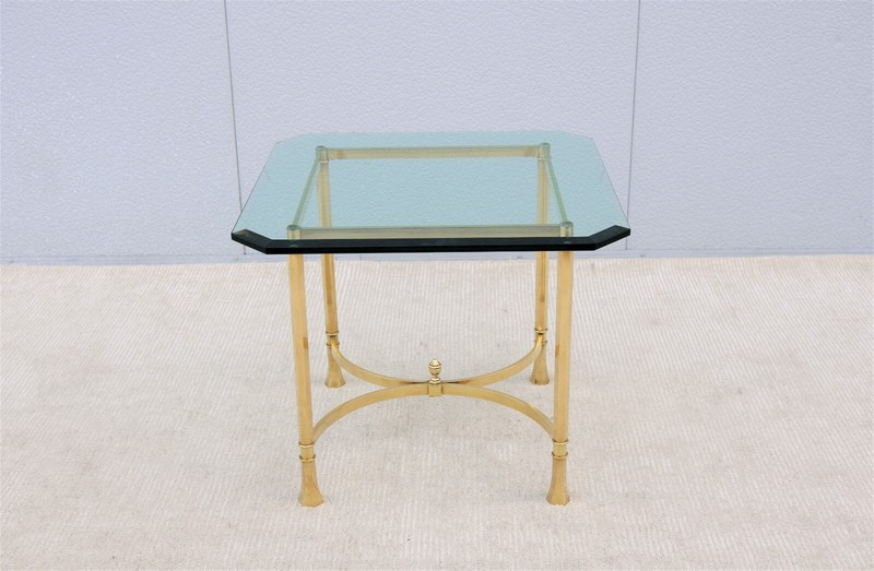 1970s Mid-Century Italian Maison Bagues Style Brass and Glass Square Side Table