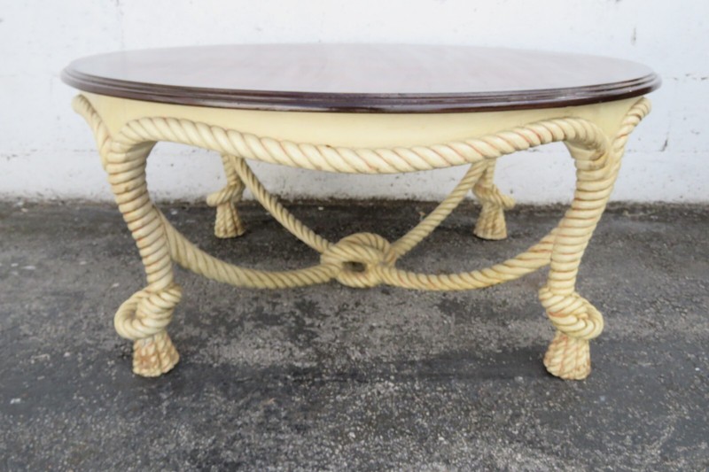 Hollywood Regency Round Carved Rope Design Two Tones Coffee Table 5842 gallery