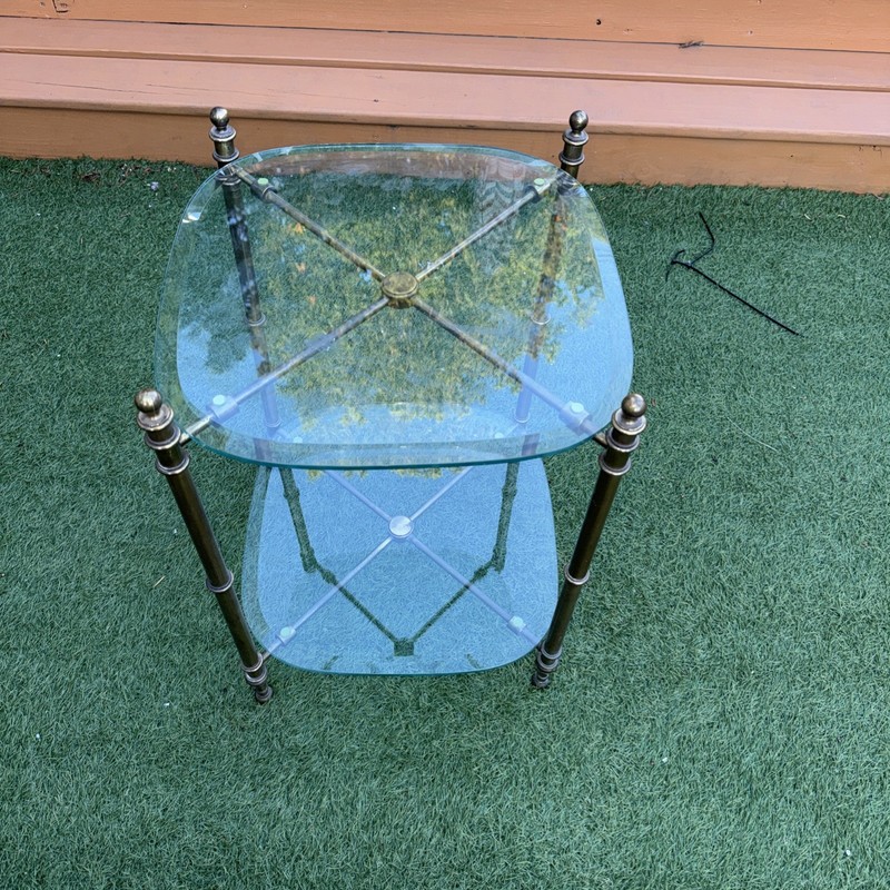 Vintage Brass Side Table with 2 Glass Shelves.