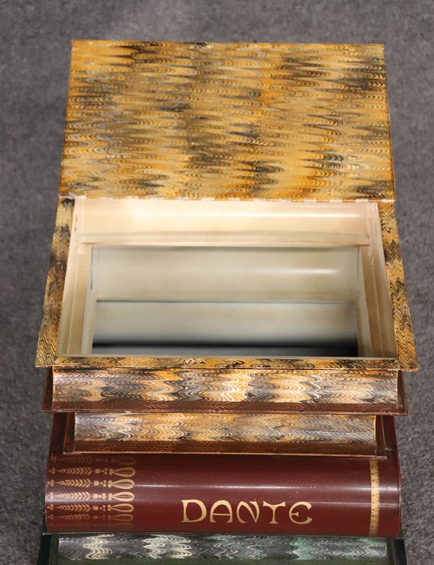 Italian Painted Tole Metal End Table Styled after Historic Literature Books gallery