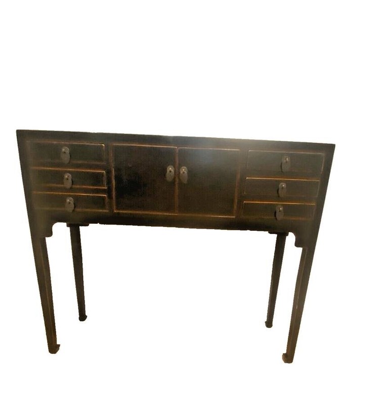 Vintage Oriental Lacquered Console Table With Drawers