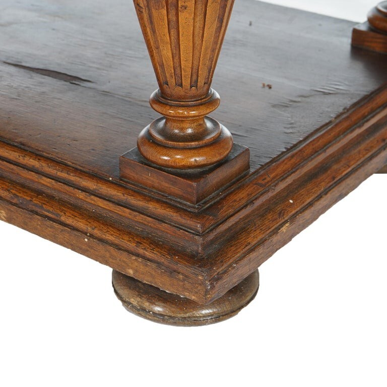 Antique Oak Marble Top Server with Mirrored Back Splash & Spindled Rail C1900 gallery