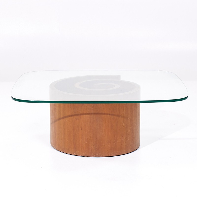 Vladimir Kagan Mid Century Walnut Snail Coffee Table gallery