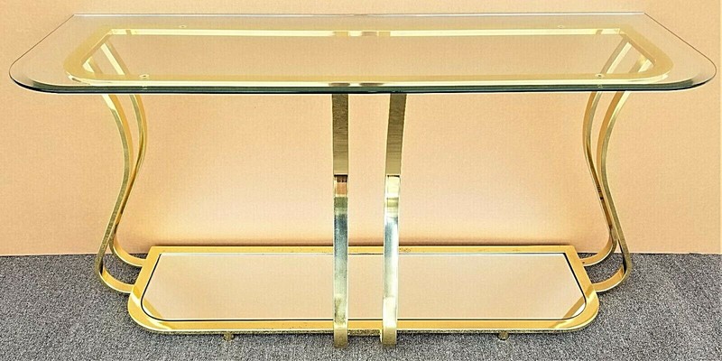 MCM Sculptural MILO BAUGHMAN Style Brass Mirror Console Sofa Table gallery