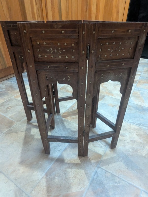 Antique Octagonal Coffee End / Table Bone Inlay Inlaid Moroccan Indian Folding gallery