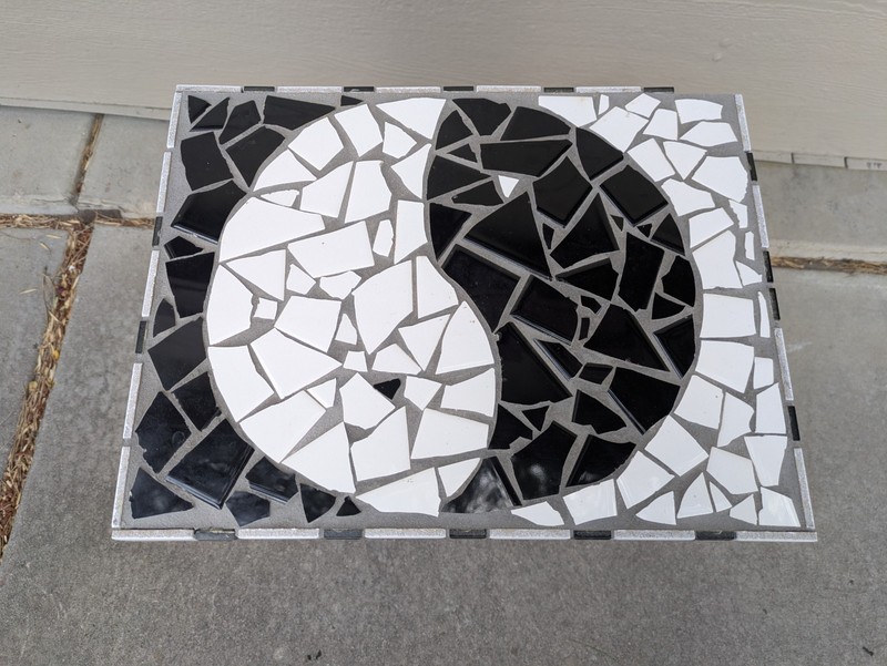 Vintage Bombay Company Yin Yang Mosaic Tile Top Table Shelf Plant Stand Asian gallery