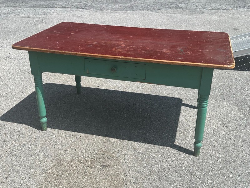 antique old paint large farm table country 1800s primitive tavern green red gallery