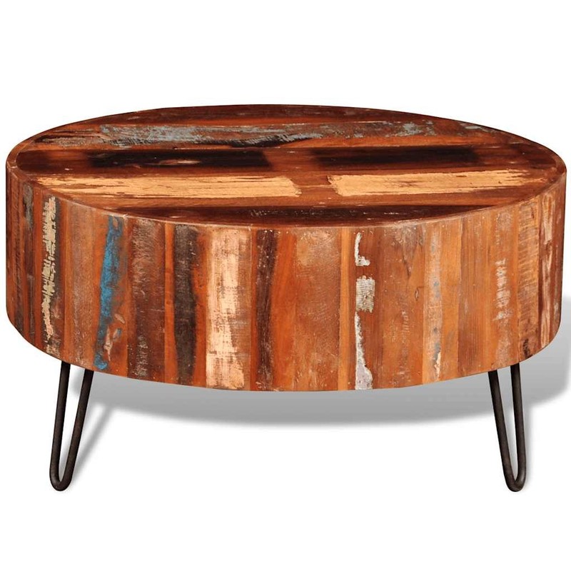 vidaXL Coffee Table, Handmade, 27.6''Φx15.0'', Solid Reclaimed Wood, Multicolor gallery