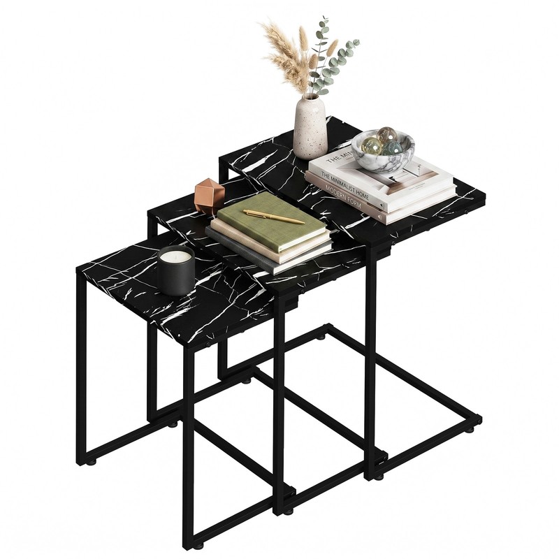 Nesting Coffee Tables 3PCS with Metal Frame Snack Side Table for Bedroom Black