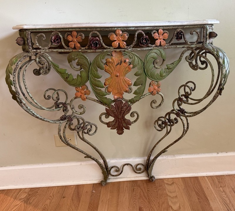 Vintage Polychrome Tole and Marble Italian Console