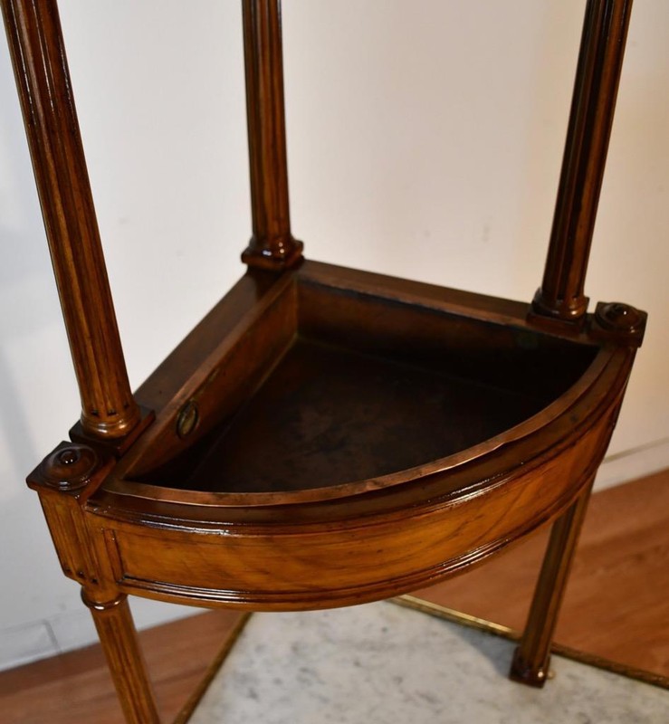 1910s Antique French Louis XVI Walnut & Marble top corner table with planters gallery